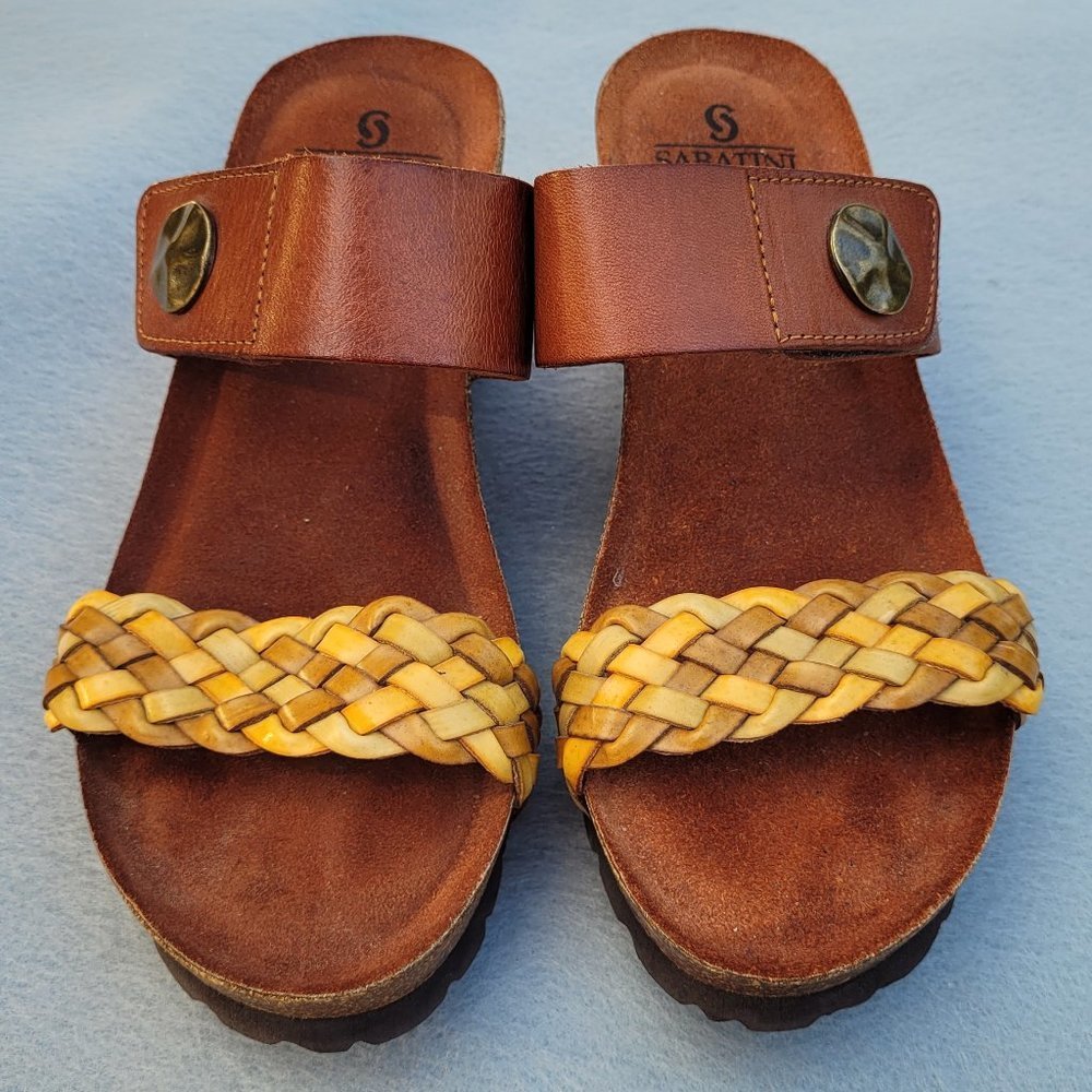 Brown and Tan Wedge Sandals